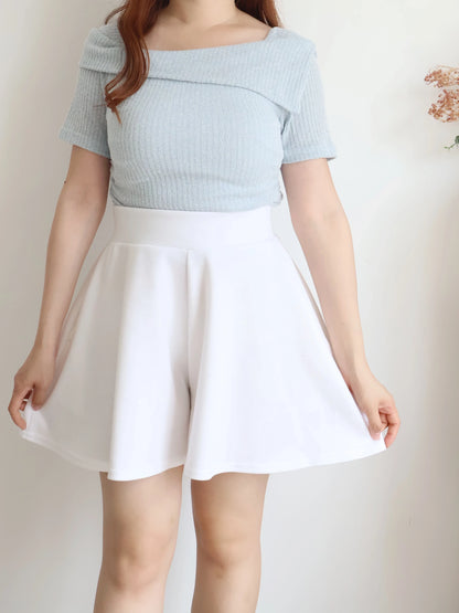 [Hidden Waistband] 365 Comfy A-Line Wide-Leg Cotton Shorts with Pockets(Ivory)