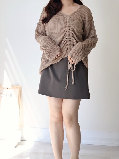 Effortless Drawstring Relaxed-Fit Knit Top(Brown)