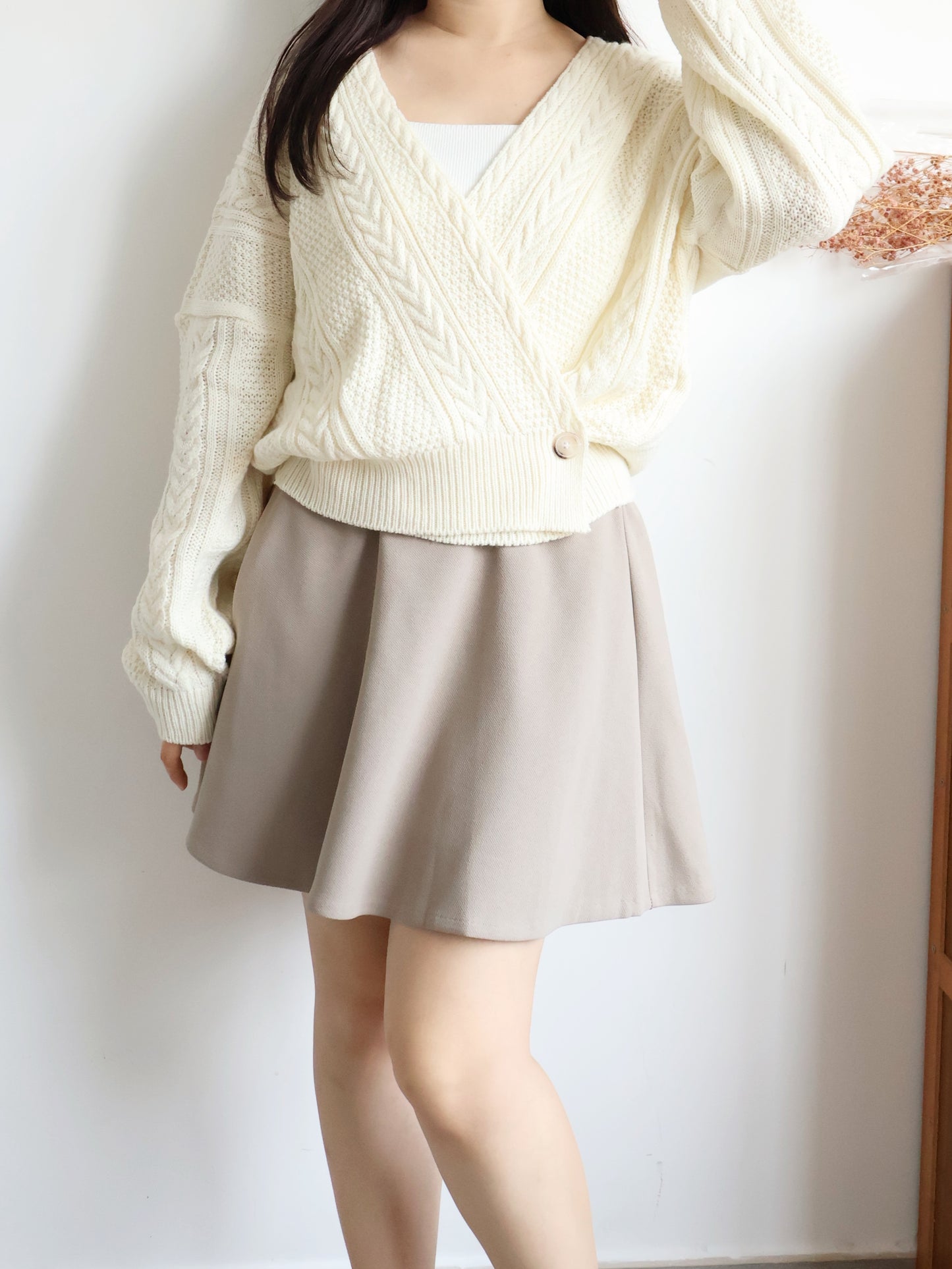 [2-WAYS] Elsa Cable Knit Oversized Cardigan(Cream)