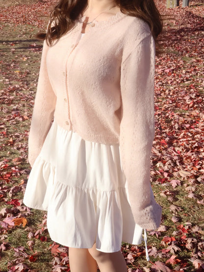 [25% WOOL] Sweet Lace Hollow-Out Cardigan(Peach)