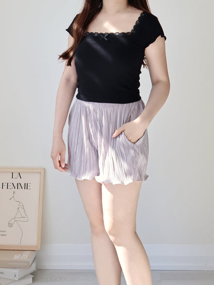 [Wrinkle-Free] Glossy Pleated Pocket Shorts(Grey)