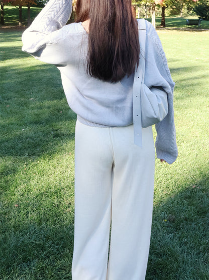 [2-WAYS] Elsa Cable Knit Oversized Cardigan(Grayish Blue)