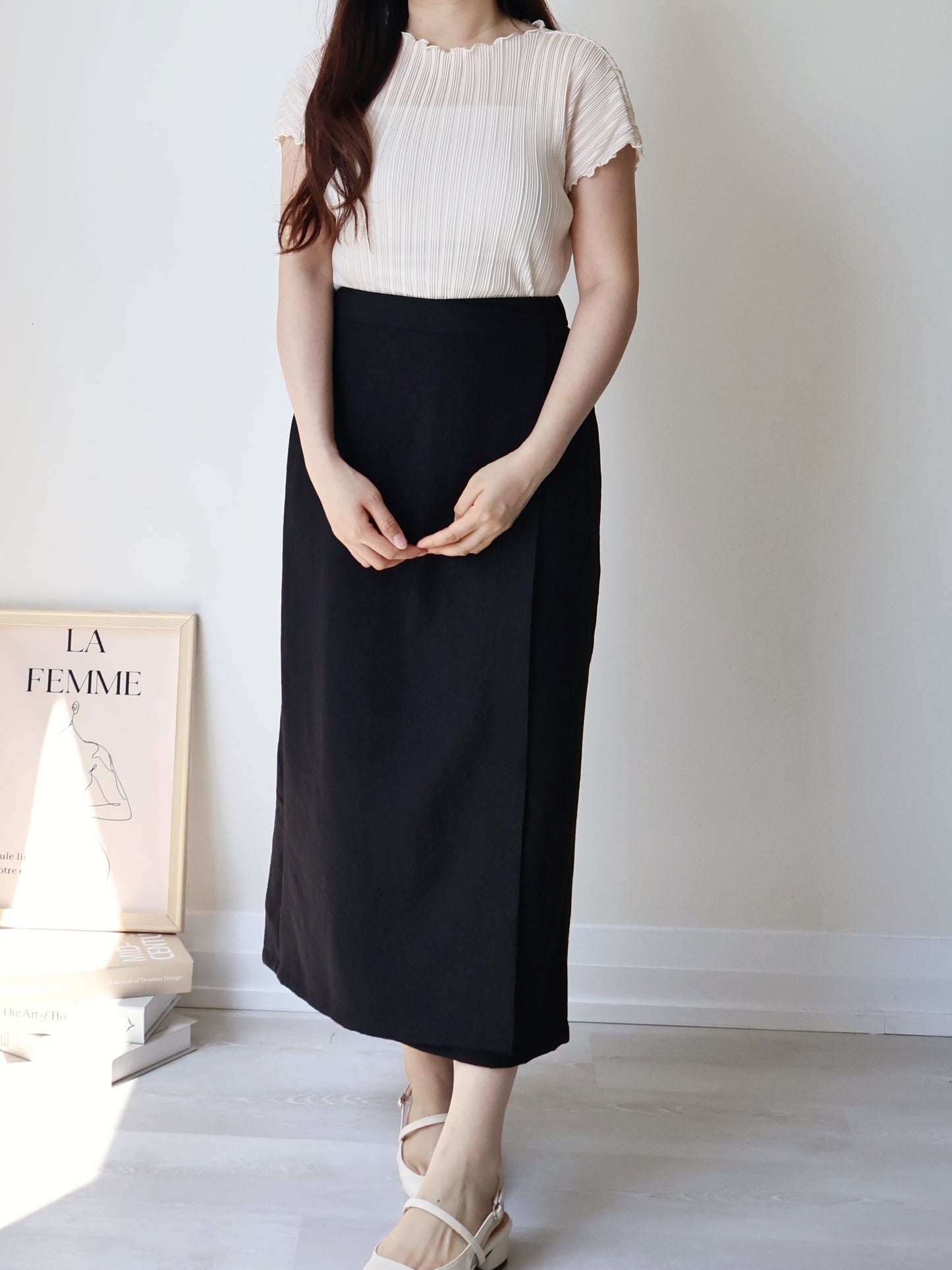 [Wrinkle-Free] Elegant Cool-Touch Vertical Pleat Top(Cream)