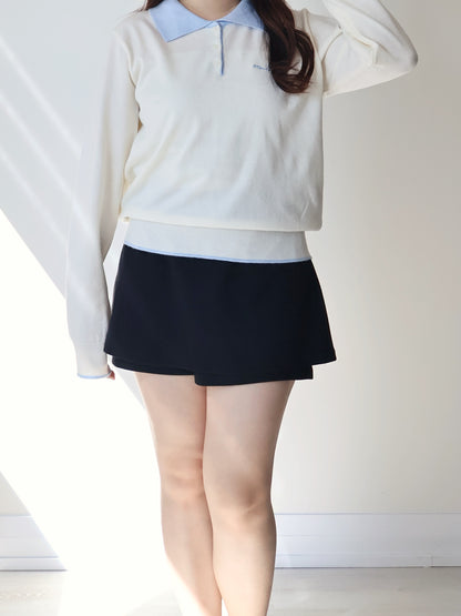 Teddy Collar Colour-Block Embroidered Soft Sweater(Cream)