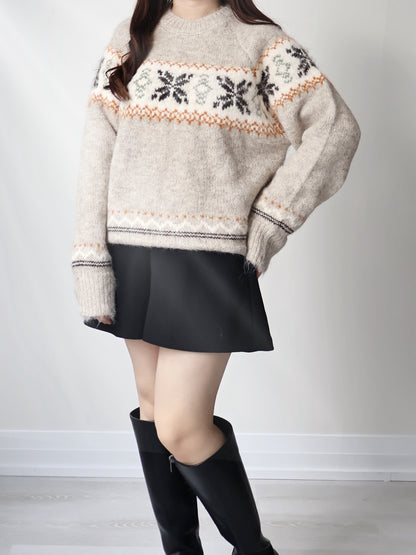 [10% WOOL] Snowflake Oversized Sweater(Oatmeal)