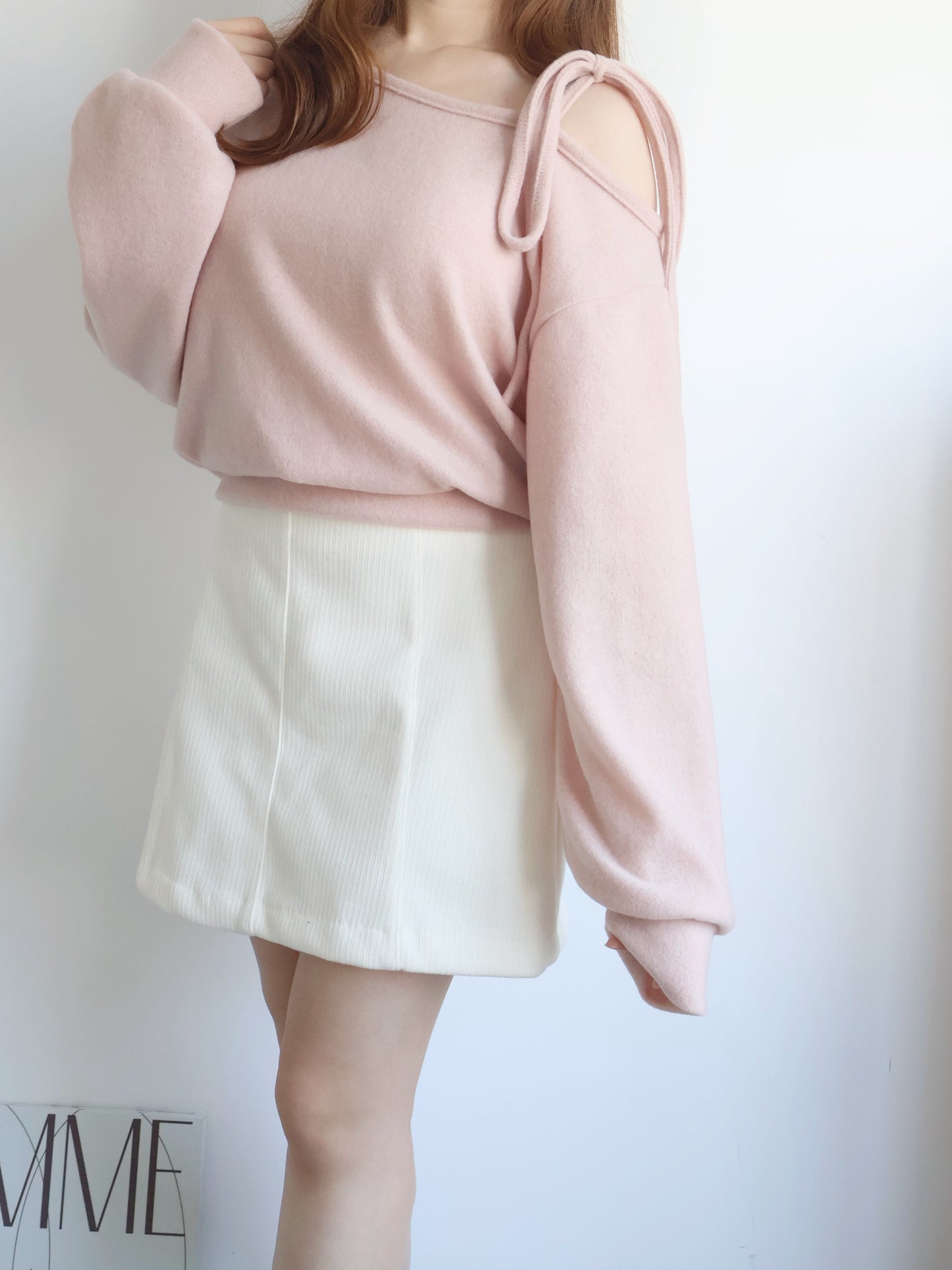 Asymmetric One-Shoulder Fleece Top(Peach)