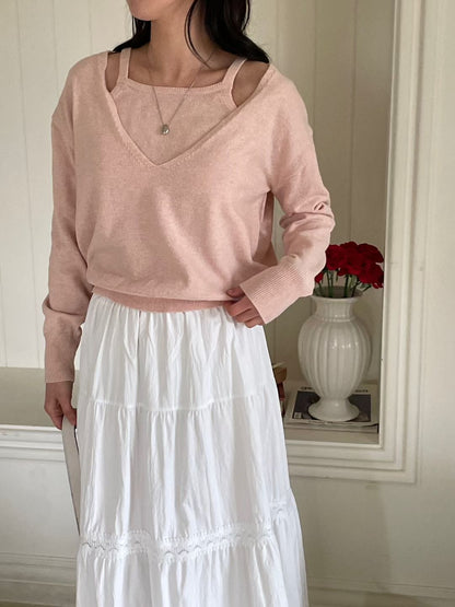 Layered V-Neck Two-in-One Sweater(4 colors)