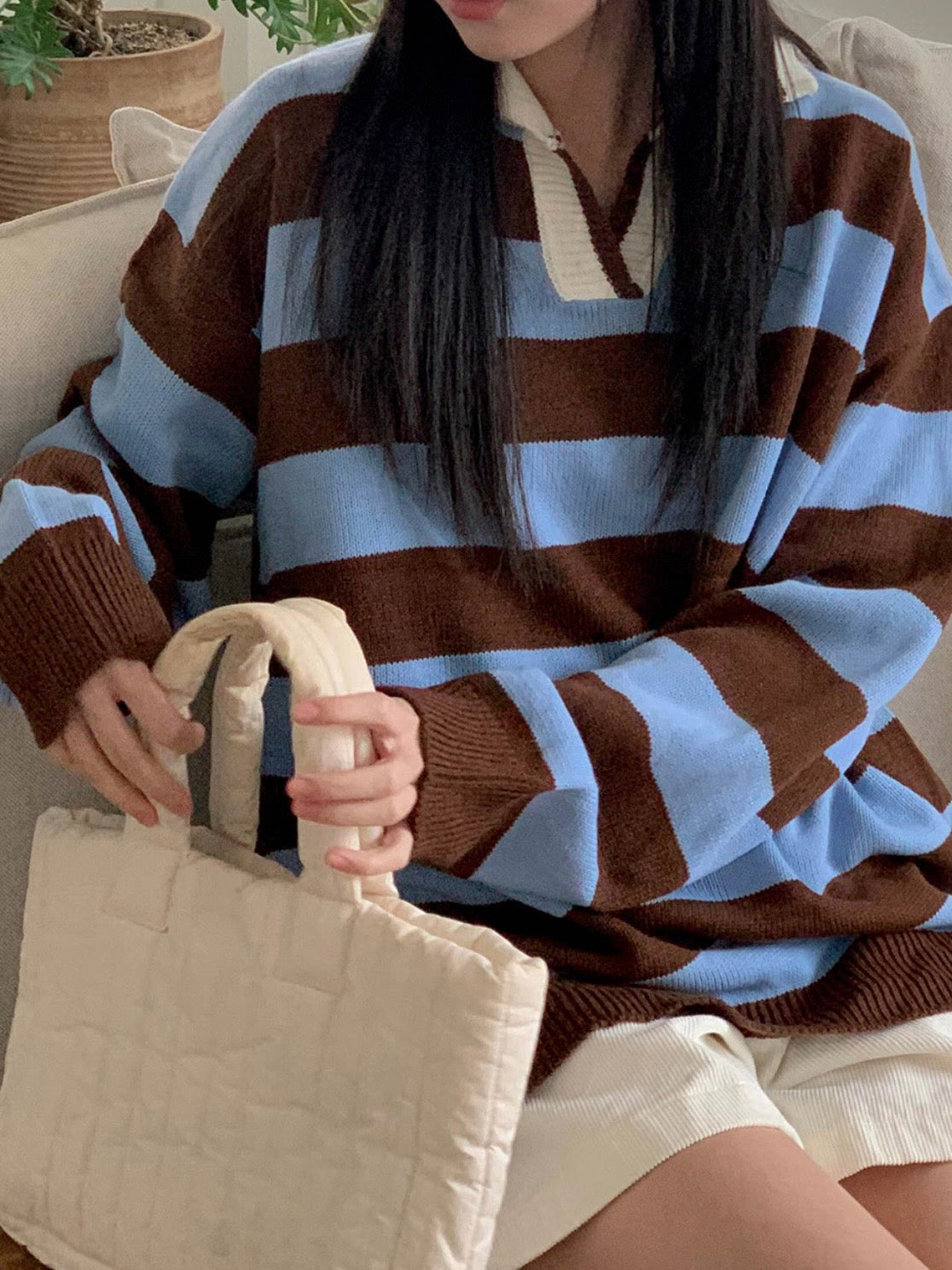 Rugby Stripe Oversized Collar Knit Sweater(4 colors)
