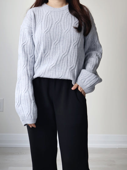Cloud-Soft Twist Bread Sweater(Sky  blue)