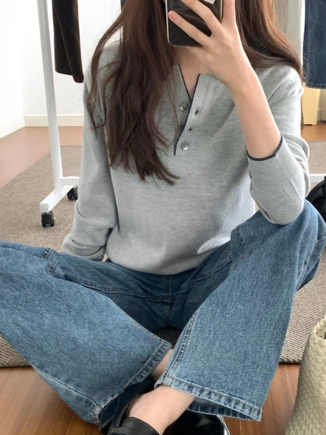 Collared Button-Up Piping Sweater(4 Colors)