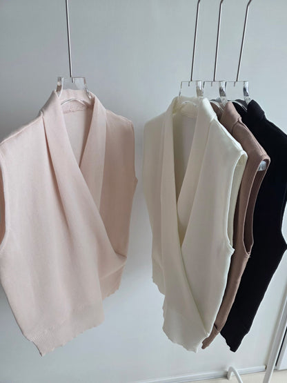 Chic Drape Wrap-Neck Knit Top(4 colors)