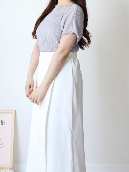 [Wrinkle-Free] Elegant Cool-Touch Vertical Pleat Top(Greyish Blue)