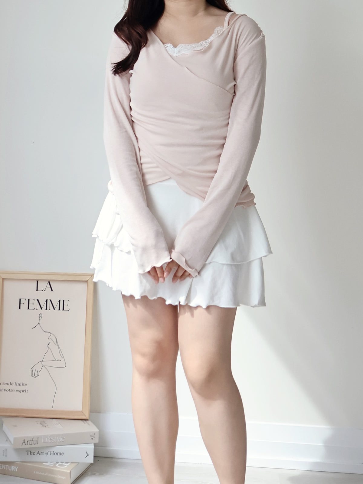 Romantic Lace Layered 2-Way Top(Peach)