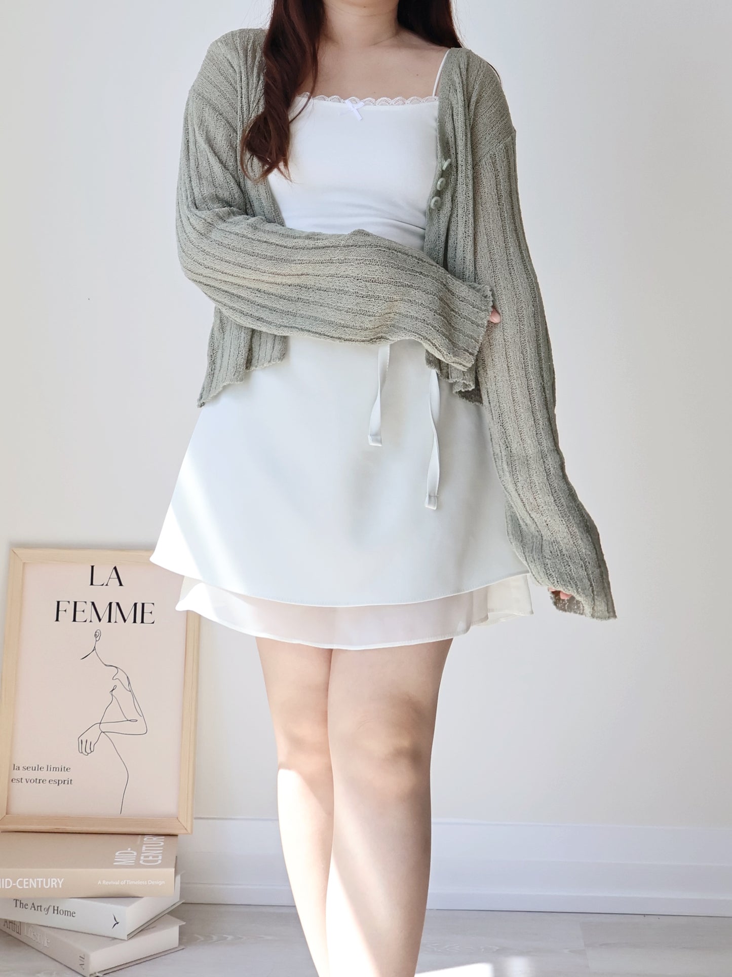 Relaxed Cinnamon V-Neck Knit Cardigan(Matcha)