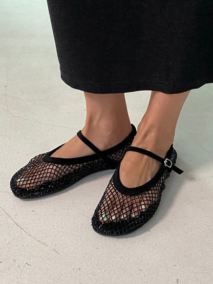 French Sparkle Mesh Mary Jane Flats(3 colors)