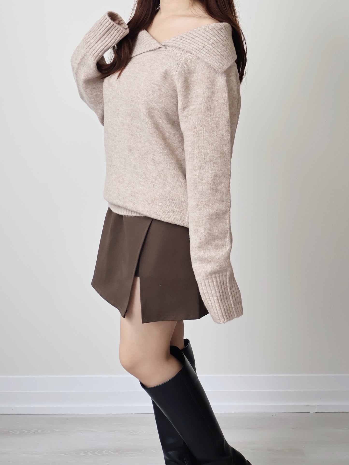 [2-WAYS] Elegant Off-shoulder Sweater(Oatmeal)