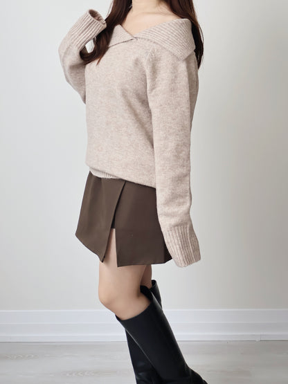 [2-WAYS] Elegant Off-shoulder Sweater(Oatmeal)