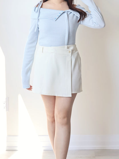 Date Night Pick🎀 Romantic Ribbon Collar Off-Shoulder Top(Skyblue)