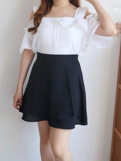 Lightweight Tulip Wrap Chiffon A-Line Mini Skirt(Black)