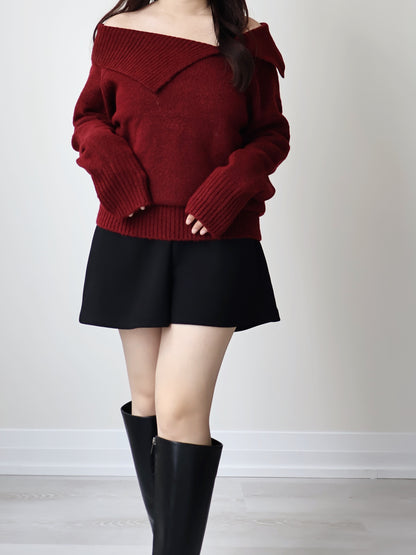 [2-WAYS] Elegant Off-shoulder Sweater(Wine)