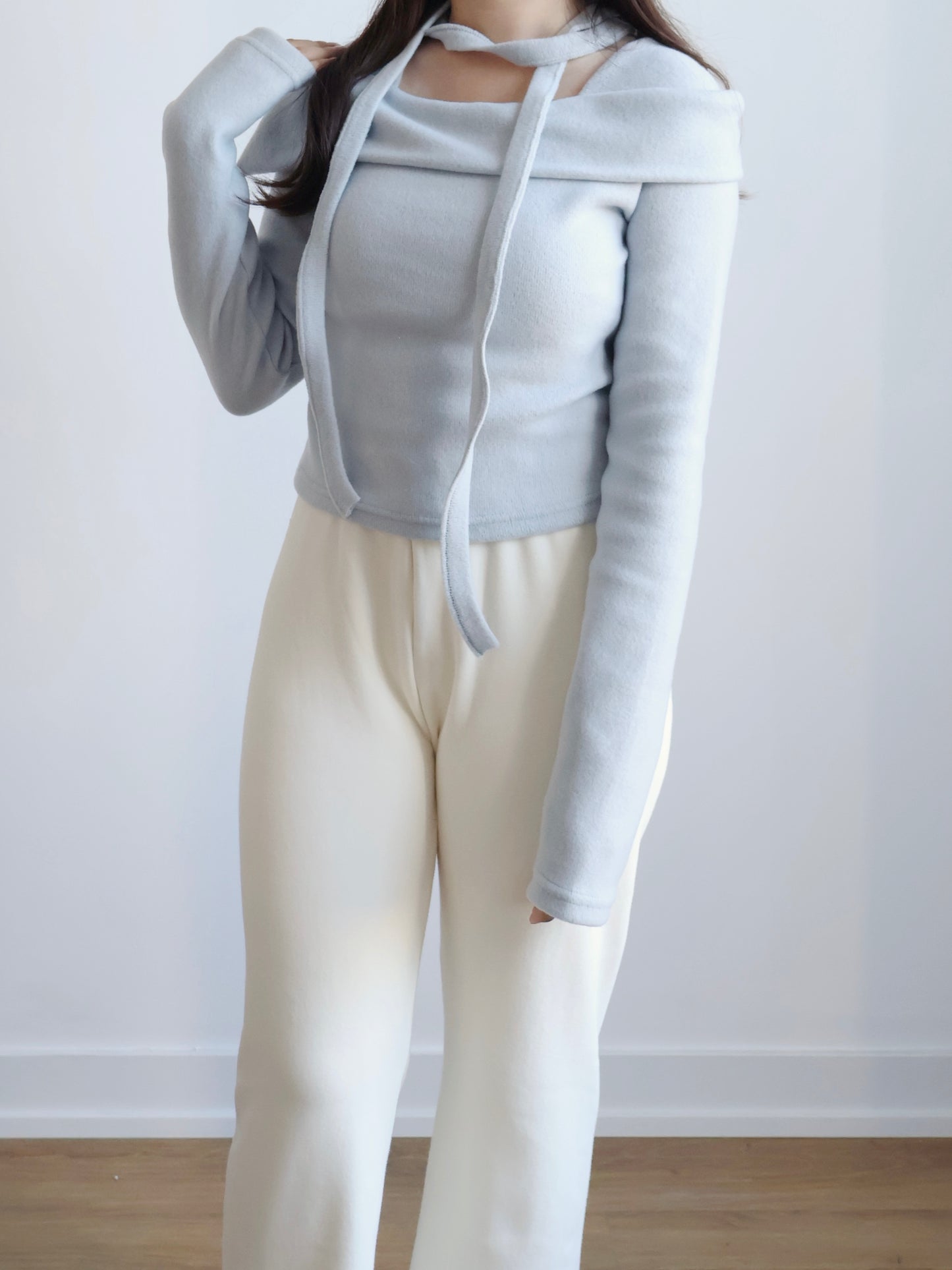 [With neck strap] Elegant Sailboat Collar Warm Fleece Top