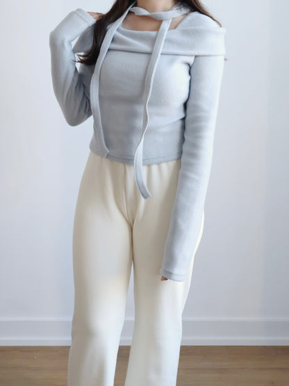 [With neck strap] Elegant Sailboat Collar Warm Fleece Top