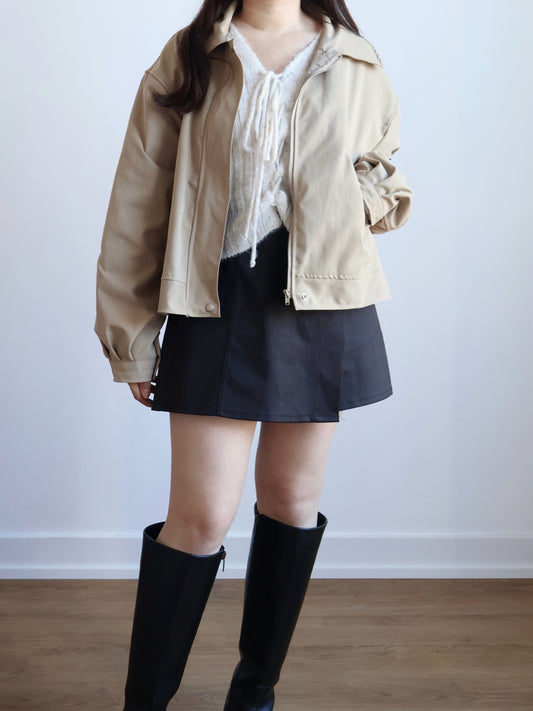 Earth-toned Windproof Zipper Jacket(Beige)