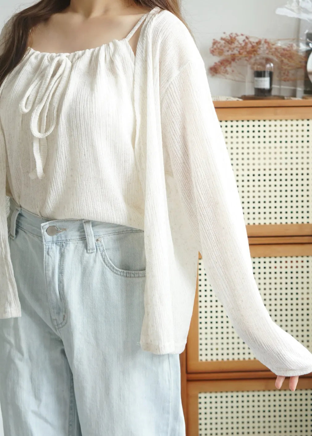 Airy Relaxed Linen Cami & Cardigan 2-Piece Set(Oatmeal)