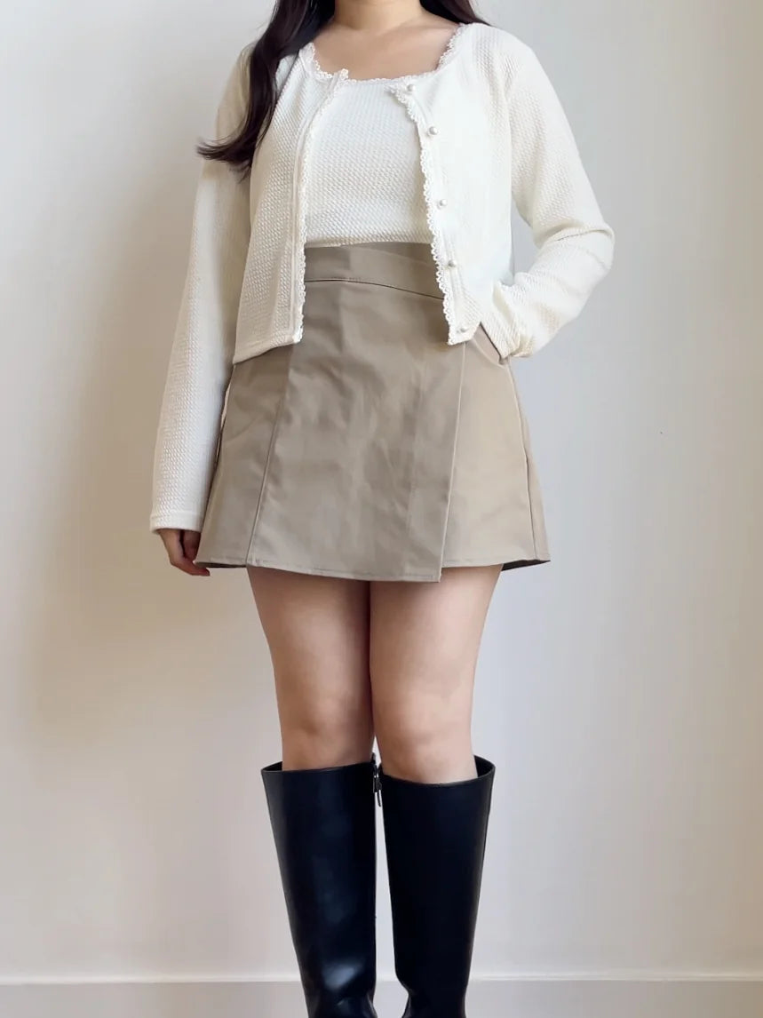 Elegant Pearl Button Lace Trim Two-Piece Set(Ivory)