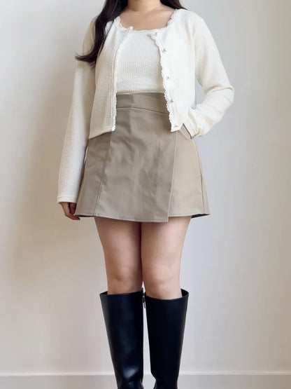 Elegant Pearl Button Lace Trim Two-Piece Set(Ivory)