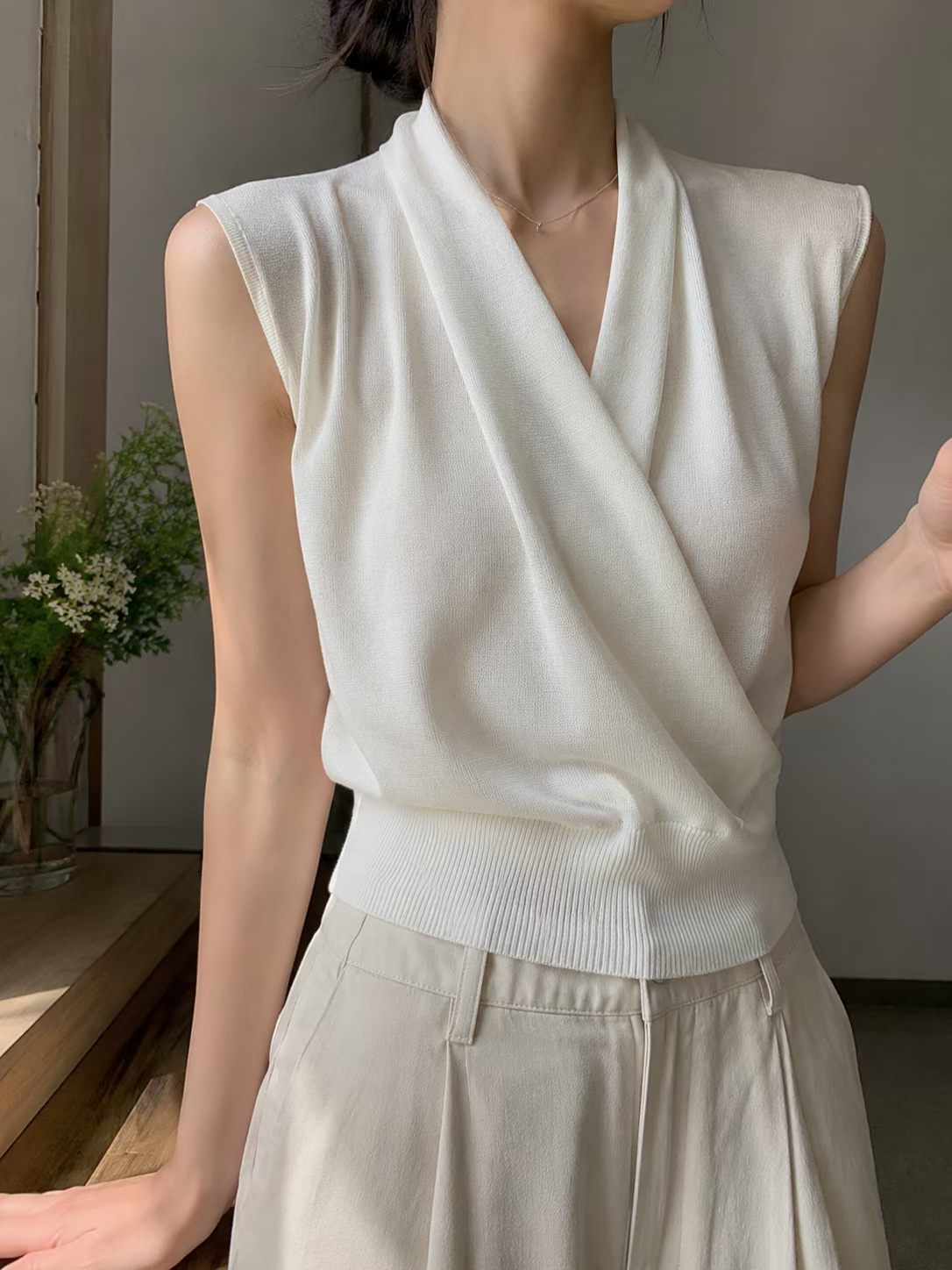 Chic Drape Wrap-Neck Knit Top(4 colors)