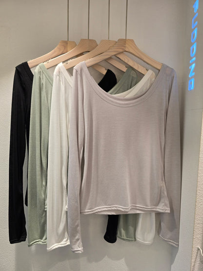 Crewneck Semi-Sheer Tencel UV Top(4 colors)