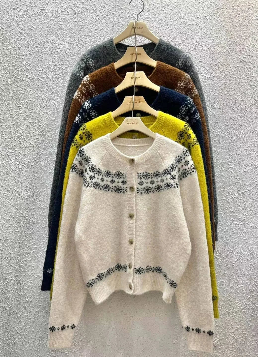 Nordic Snowflake Wool Cardigan(4 colors)