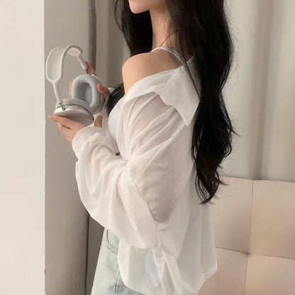 Morning Mist Sheer Layering Oversized Shirt(4 colors)