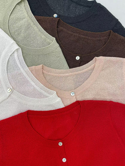 Elegant Shell Buttons Sheer Knit Top(6 Colors)