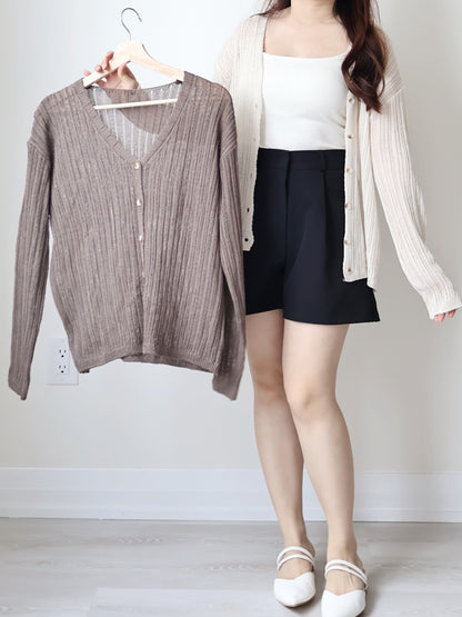 Relaxed-Fit Ripple Knit Cardigan(Beige)