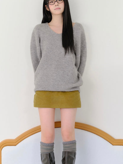 [10% Wool] Furry loose fit V-neck knit(5 colors)