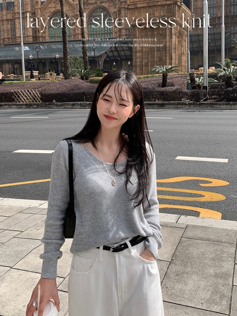 [6% Wool] Flutter V-Neck Attached Halter Knit Top(8 colors)