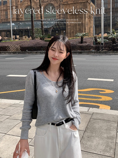 [6% Wool] Flutter V-Neck Attached Halter Knit Top(8 colors)