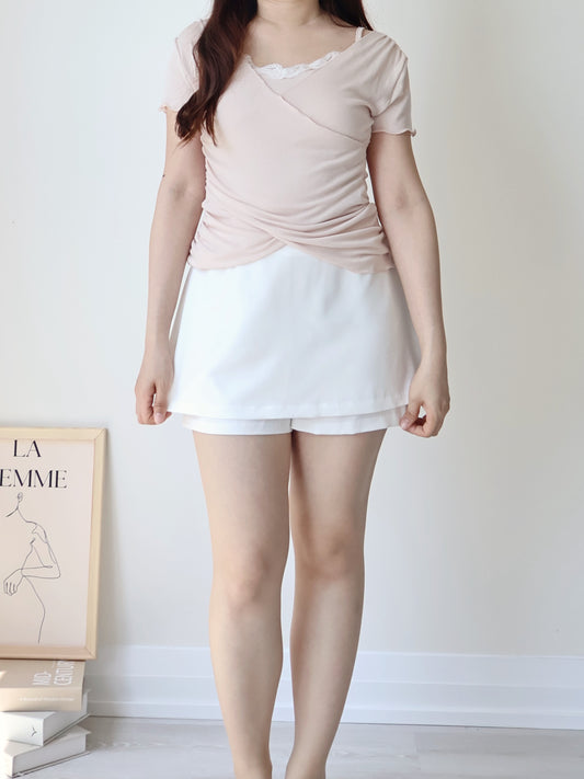 Elegant Lace Trim Layered Wrap Top(Pink)