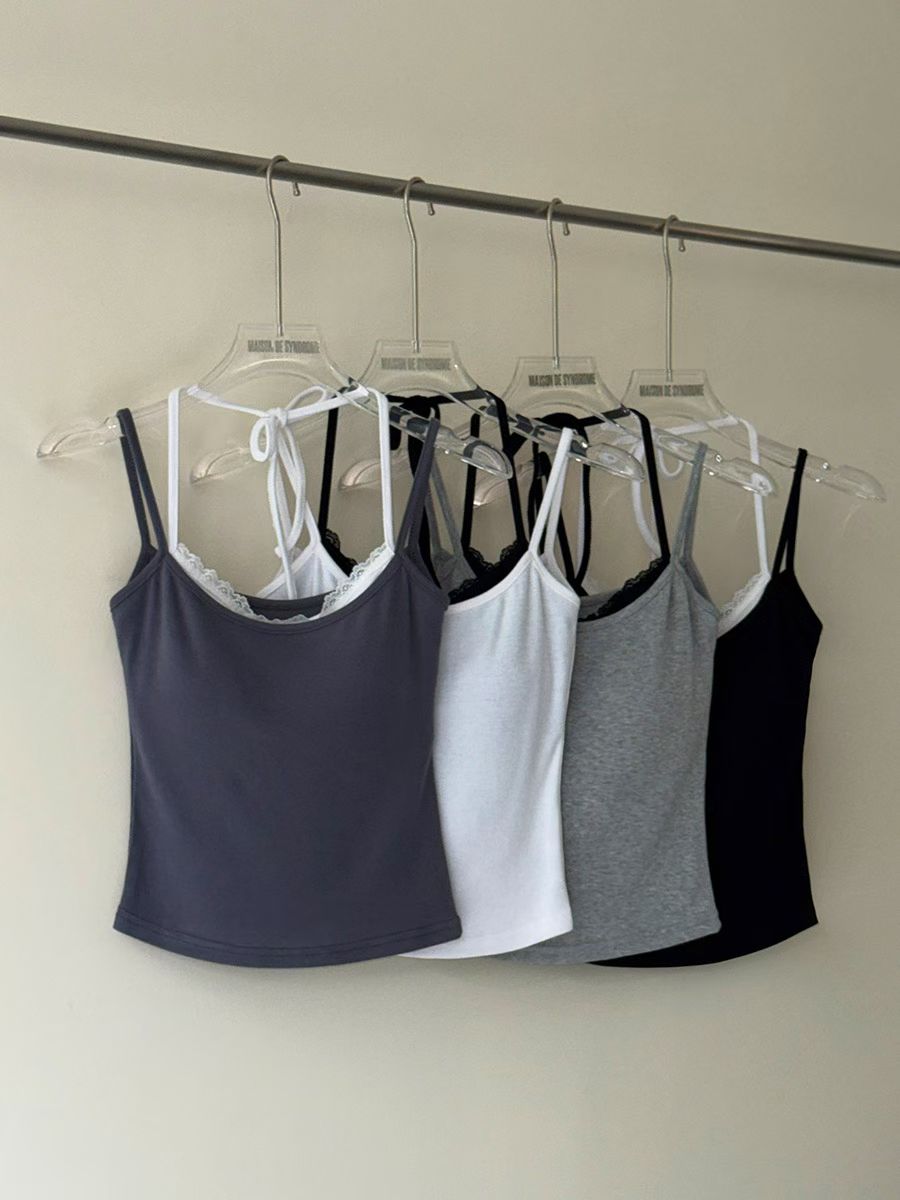 Layered Lace-Trim Halter Bra Top(4 Colors)