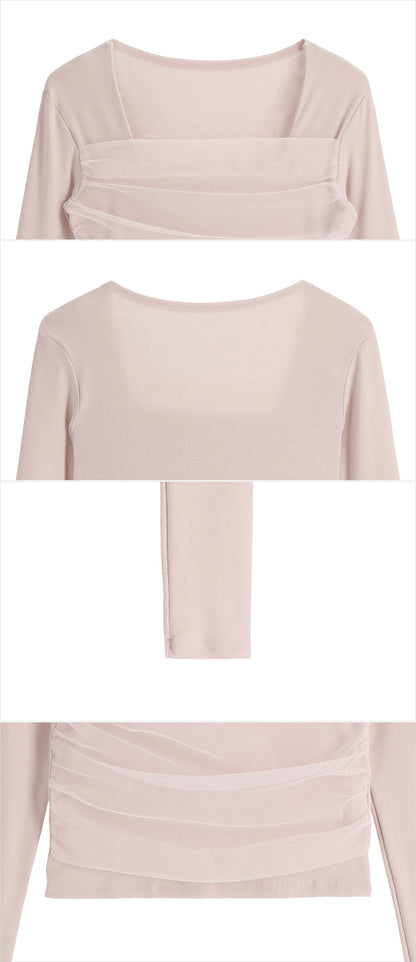 Romantic Sheer Square Neck Tee(3 colors)