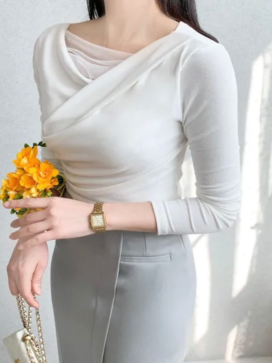 Ethereal Cowl Neck Sheer Tee(3 Colors)