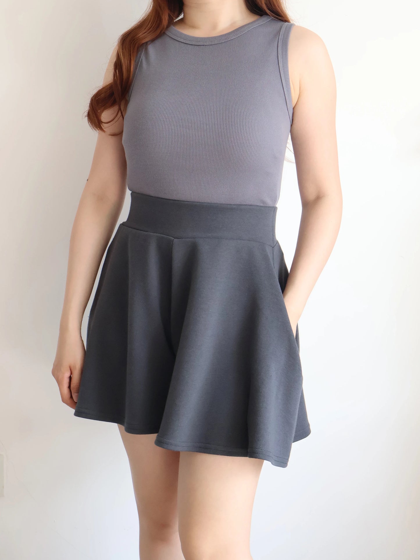 [Hidden Waistband] 365 Comfy A-Line Wide-Leg Cotton Shorts with Pockets(Charcoal)