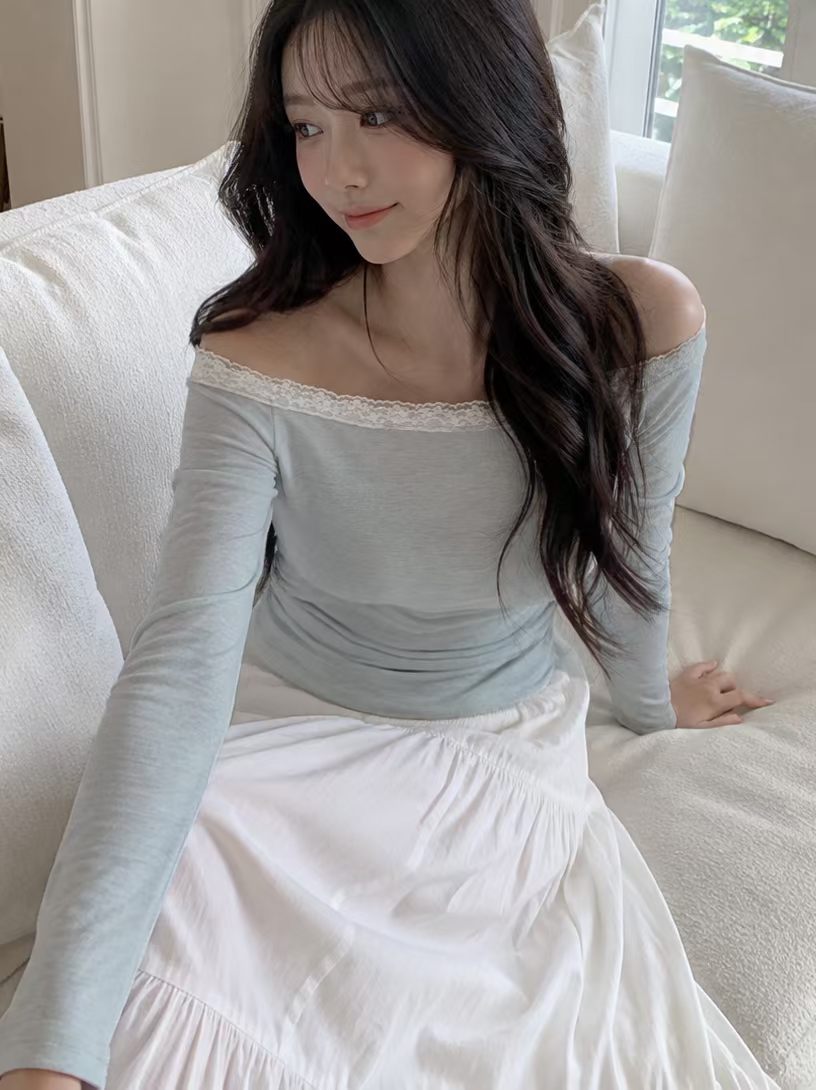 Lace-Trim Off-Shoulder Top(4 colors)
