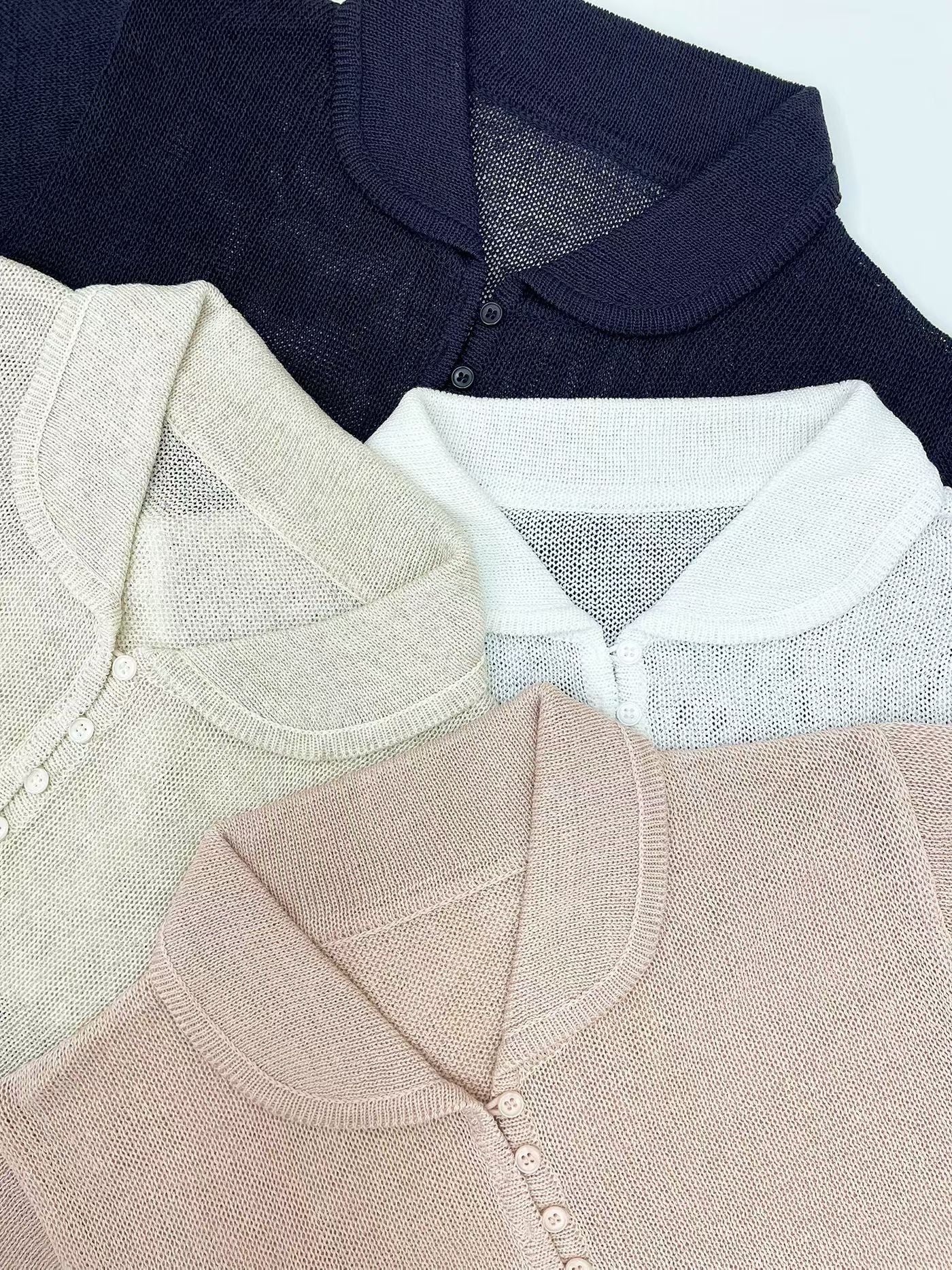Sophisticated Collared Buttoned Lightweight Linen Knit Top(4 Colors)