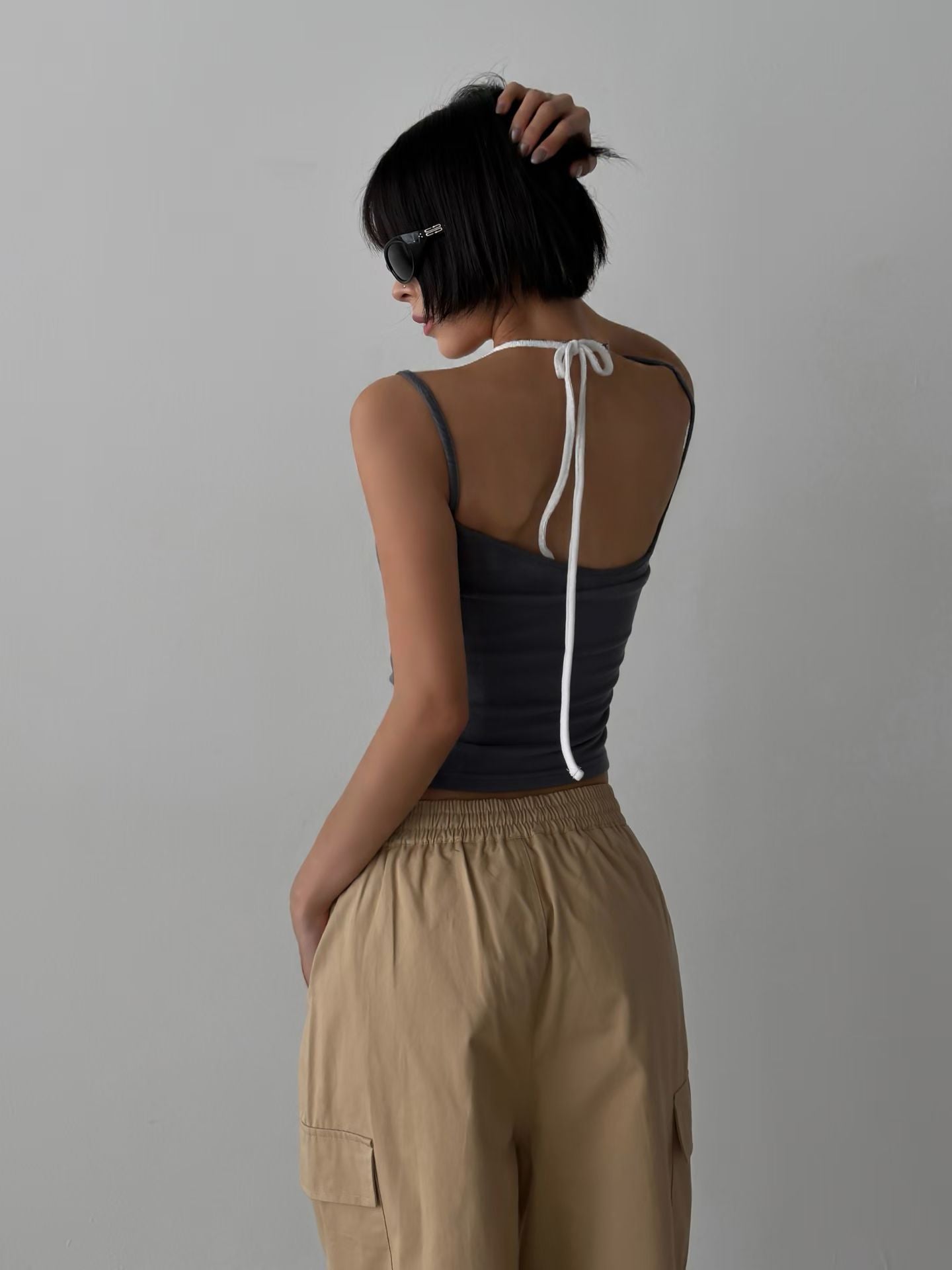 Layered Lace-Trim Halter Bra Top(4 Colors)