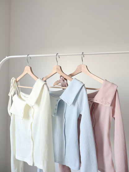 Date Night Pick🎀 Romantic Ribbon Collar Off-Shoulder Top(Skyblue)