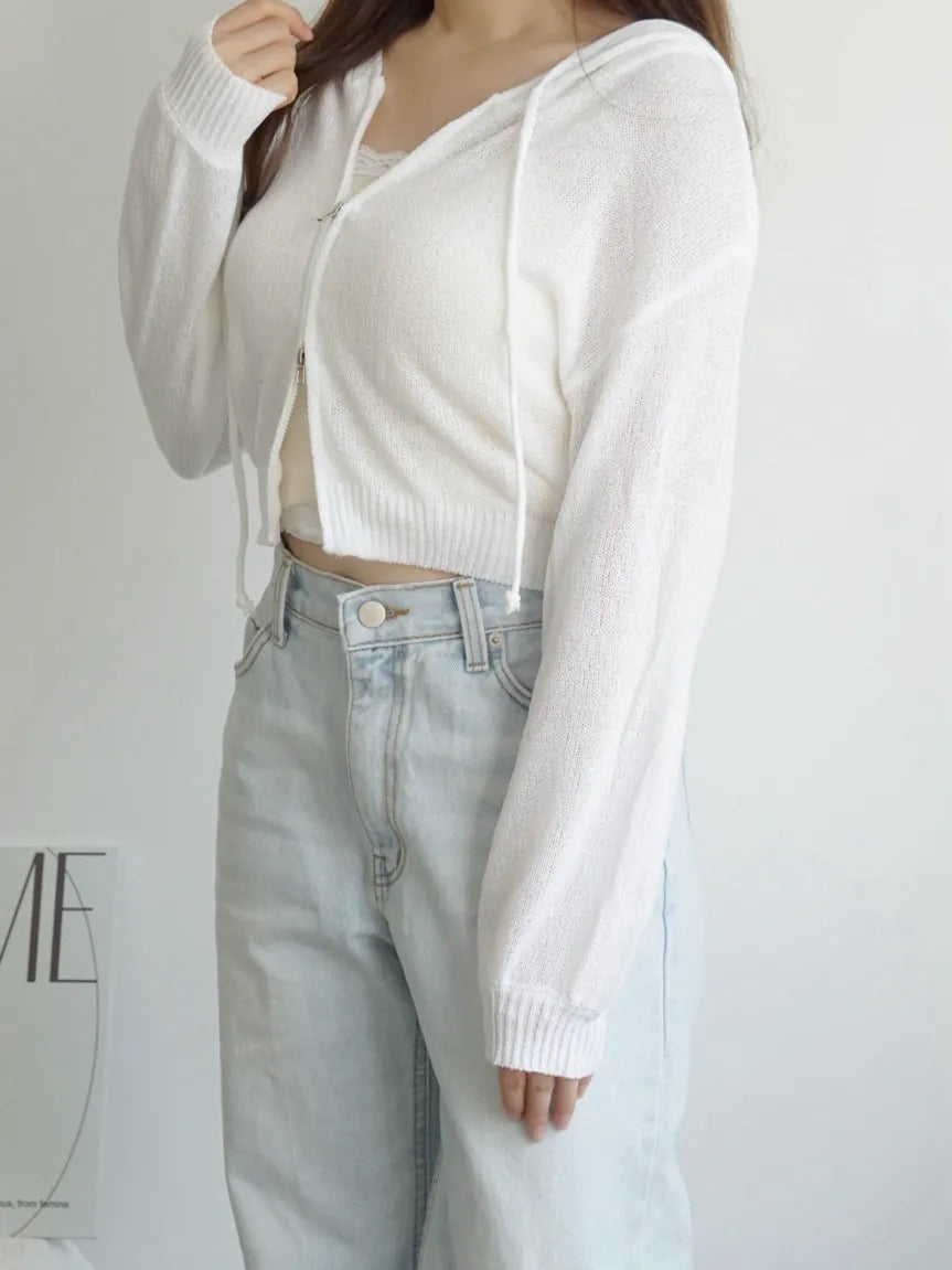 [3-WAYS] Sporty Hooded Zip Knit Cardigan(Ivory)