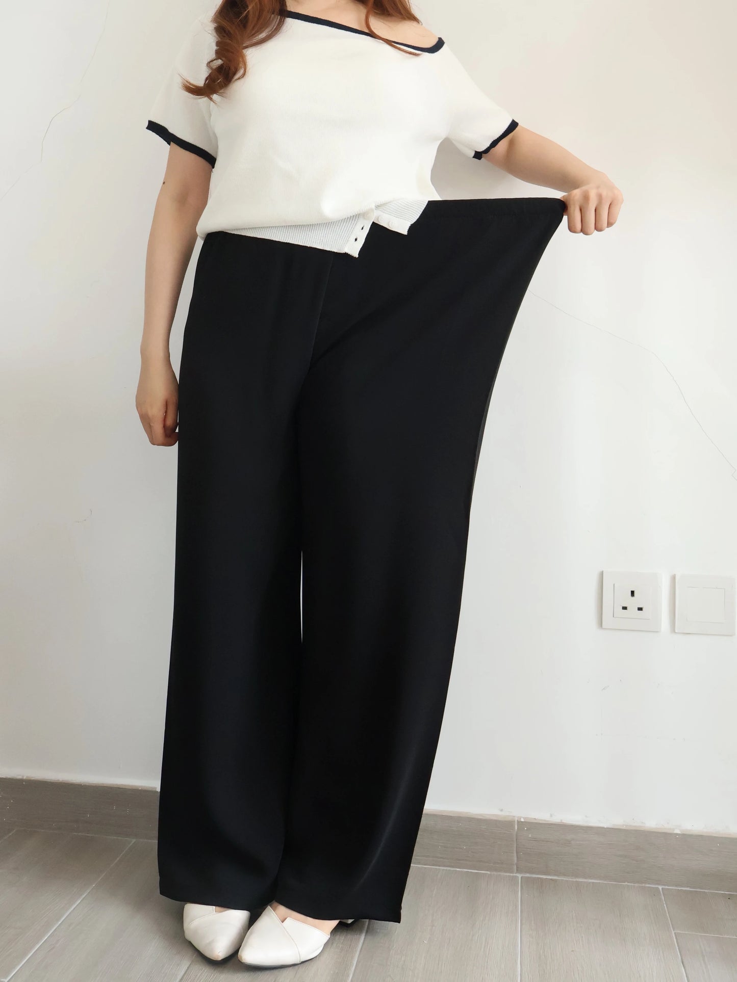 [Wrinkle-Free] -5KG Air-Flow Wide-Straight Slacks(Black)